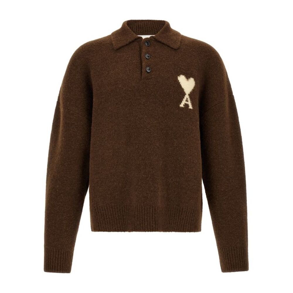 Ami Paris Brown Alpaca Leather Polo Men's Shirt